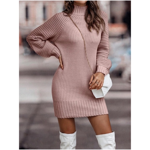 Cozy Mock Neck Cable knit Sweater Dress - Picture 14 of 15